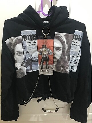 zincir detaylı crop sweat