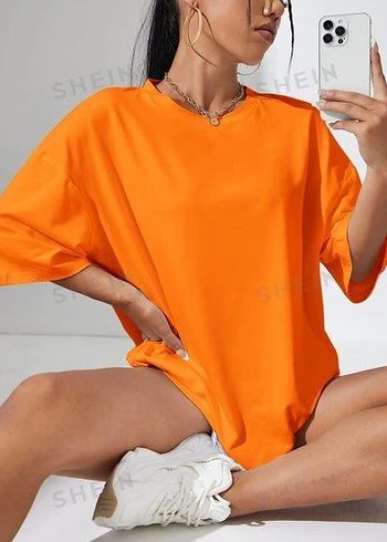 Turuncu Oversize Kısa Kollu Tişört