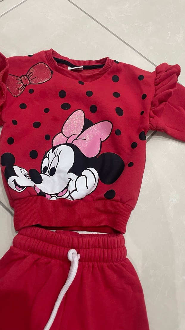 Kız Çocuk Kırmızı Minnie Baskılı Eşofman Takımı - Görsel 2