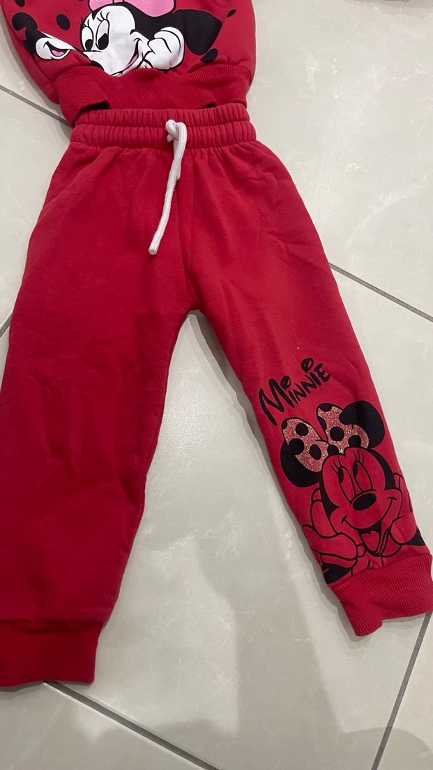 Kız Çocuk Kırmızı Minnie Baskılı Eşofman Takımı - Görsel 3