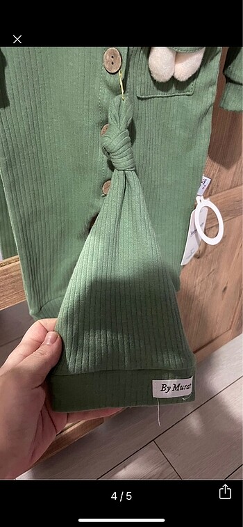 9-12 Ay Beden haki Renk Unisex ayıcıklı şapkalı bebek tulum
