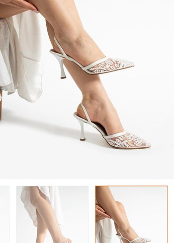 Zara Dantel İşlemeli Beyaz Stiletto Topuklu Kadın Ayakkabı