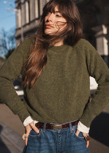 Kadın Haki Yün  Kazak - Görsel 2