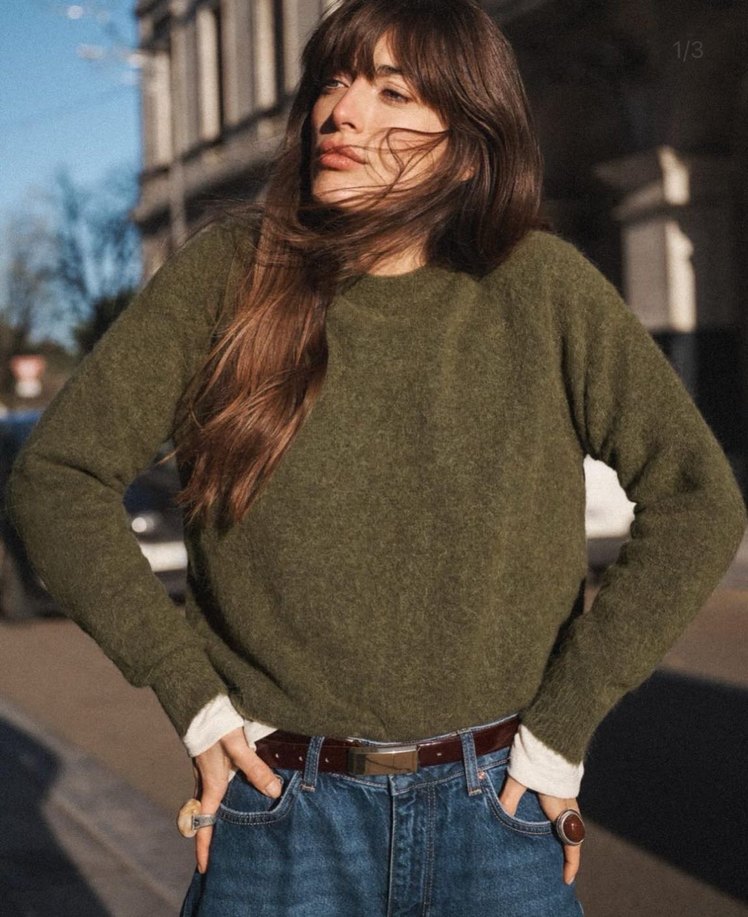 Kadın Haki Yün  Kazak - Görsel 2