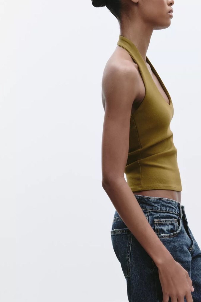 Zara halter haka yağ yeşili üst - Görsel 2