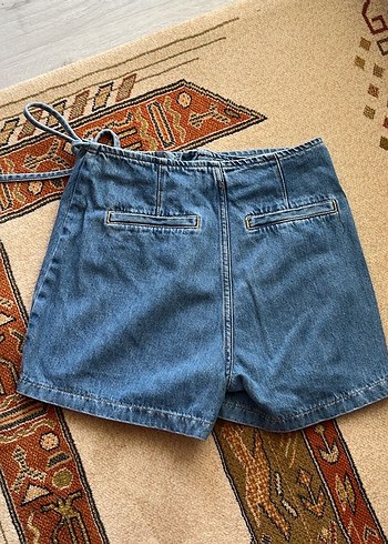 Mavi Kot Mini Şort Etek - Görsel 2