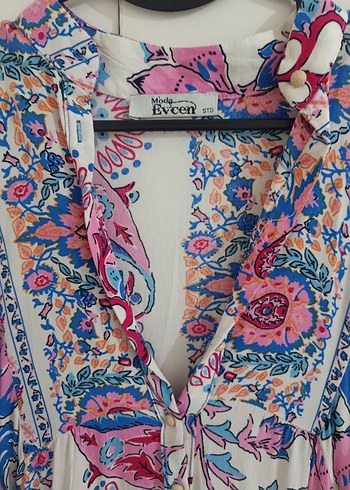 renkli yazlık Uzun Kadın günlük Elbise - Görsel 3