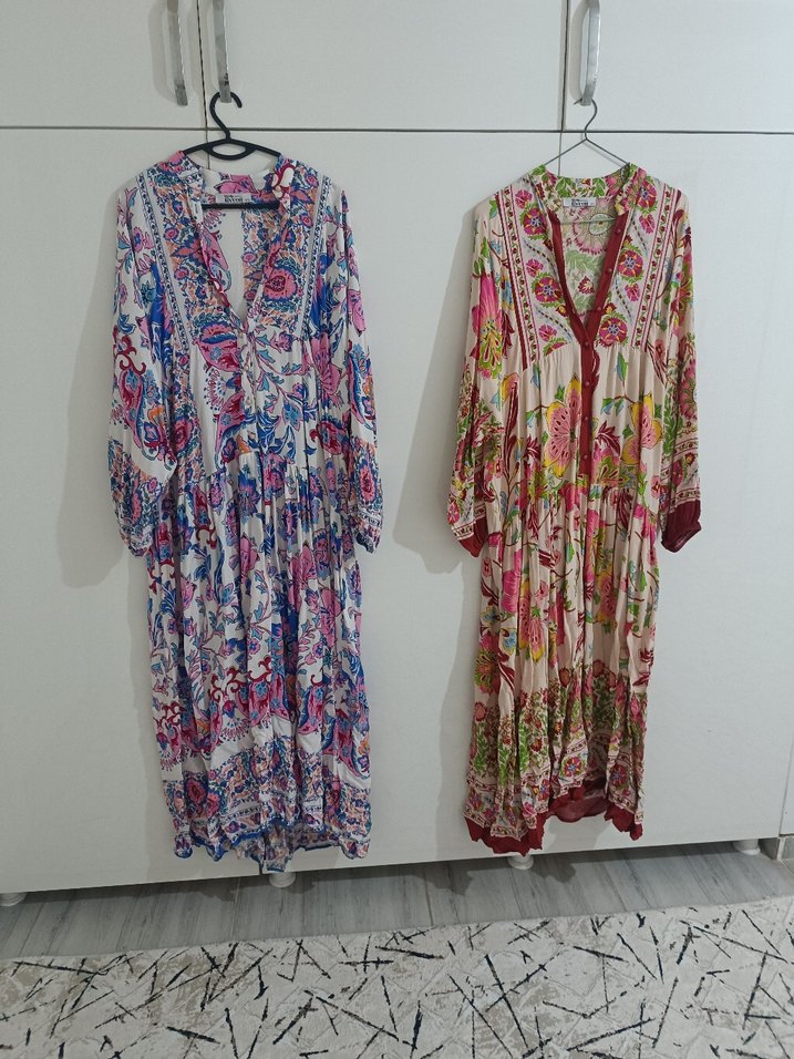 renkli yazlık Uzun Kadın günlük Elbise - Görsel 4