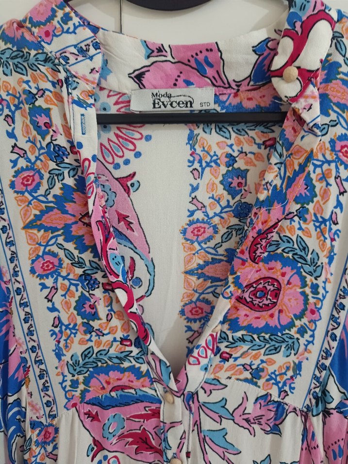 renkli yazlık Uzun Kadın günlük Elbise - Görsel 3