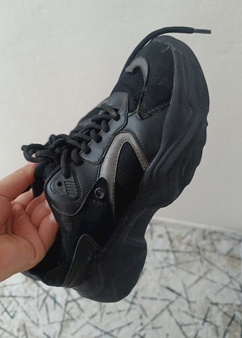 Siyah Bağcıklı Gotik Stiletto Topuklu Spor Ayakkabı - Görsel 5