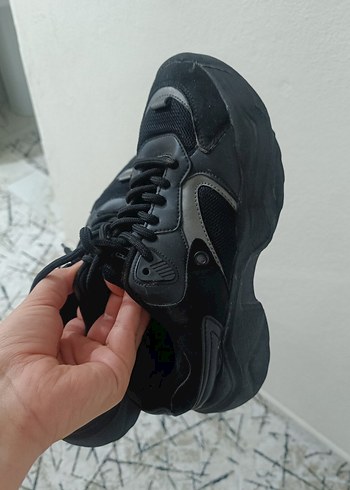 Siyah Bağcıklı Gotik Stiletto Topuklu Spor Ayakkabı - Görsel 6