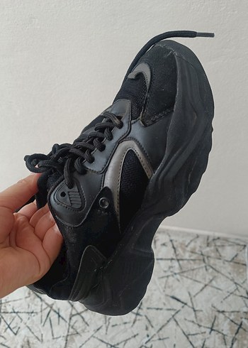 Siyah Bağcıklı Gotik Stiletto Topuklu Spor Ayakkabı - Görsel 7