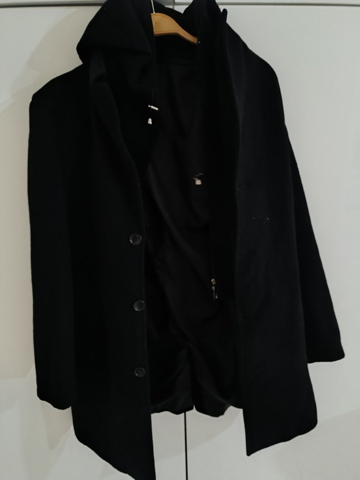 Erkek Siyah Düğmeli Midi Kaban - Görsel 2