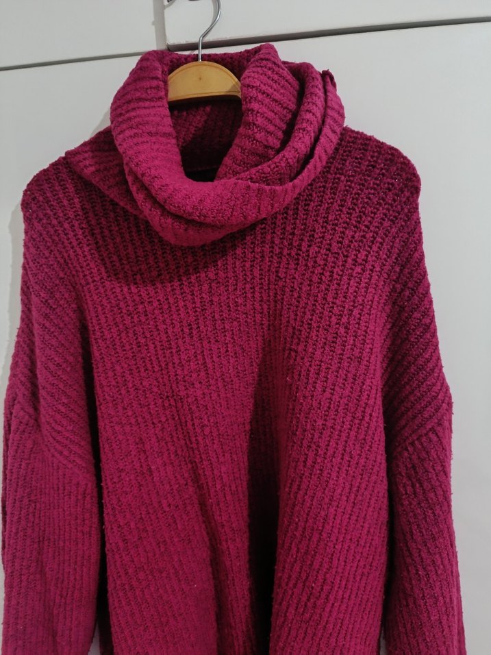 Pembe Boğazlı Triko Kadın Kazak - Görsel 2