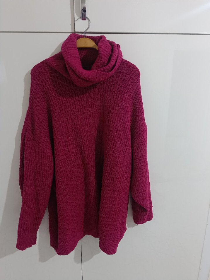 Pembe Boğazlı Triko Kadın Kazak - Görsel 4