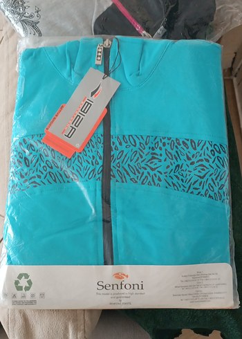 Turkuaz Kapüşonlu Fermuarlı Kadın Ceket pijama takim