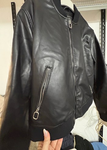 Kemerli Siyah Deri Kadın Ceket - Görsel 2