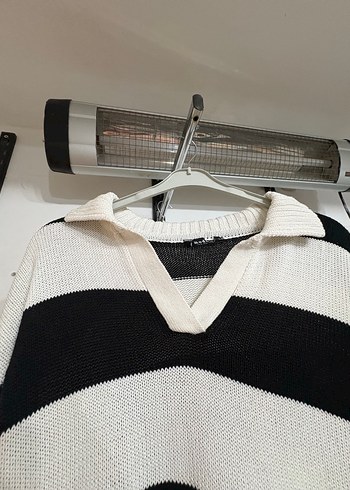 Gri Beyaz Zebra Desenli Salaş Triko Kazak - Görsel 3