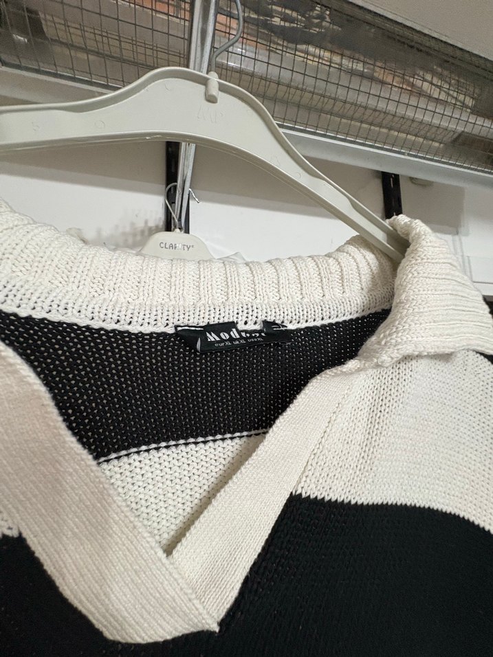 Gri Beyaz Zebra Desenli Salaş Triko Kazak - Görsel 2