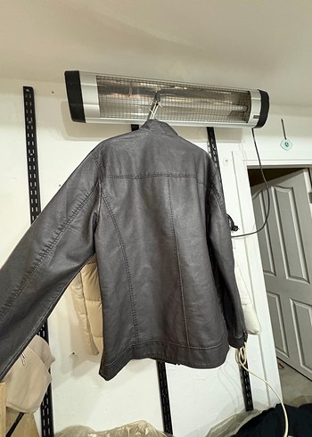 Gri Deri Biker Ceket - Görsel 3