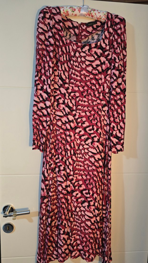 pembe siyah leopar desen Uzun Kollu u yaka prenses kollu elbise - Görsel 2