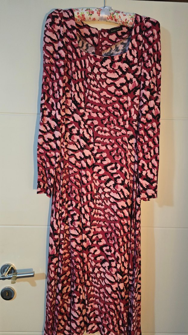 pembe siyah leopar desen Uzun Kollu u yaka prenses kollu elbise - Görsel 3