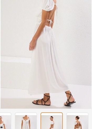 Bohem Tarzı Beyaz Uzun Pamuklu plaj Elbisesi - Görsel 3