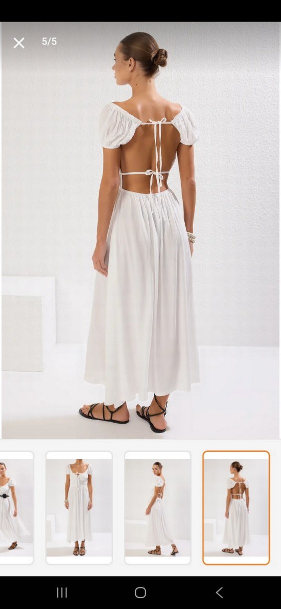 Bohem Tarzı Beyaz Uzun Pamuklu plaj Elbisesi - Görsel 4