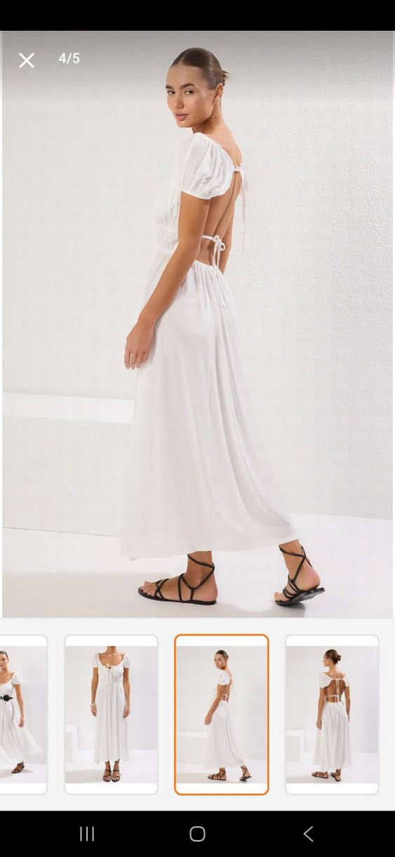 Bohem Tarzı Beyaz Uzun Pamuklu plaj Elbisesi - Görsel 3