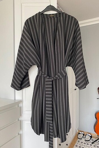 Kuşaklı Çizgili Kimono Tunik