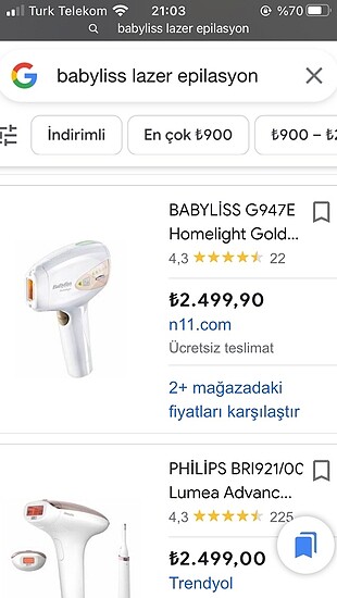 Babyliss lazer epilasyon cihazı