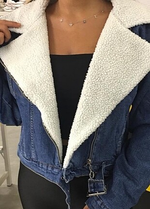 Kürklü crop kot ceket 