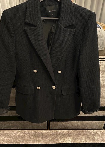 l Beden LCW Modest Siyah Kadın Tüvit Blazer Ceket