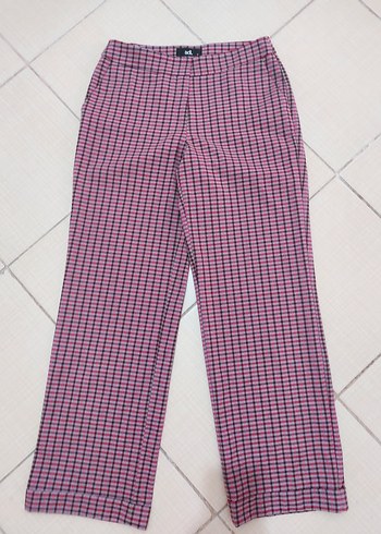 Pembe Ekose Kadın Kumaş Pantolon