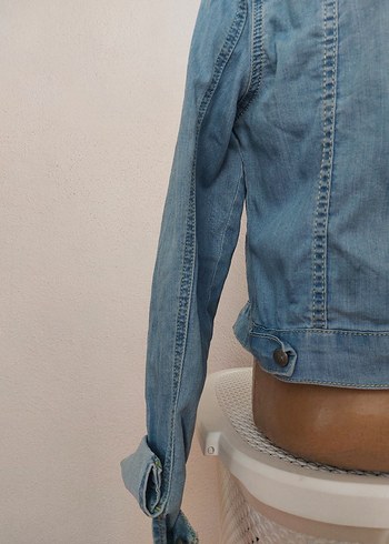 m Beden mavi Renk Düğmeli Mavi Kadın Denim Ceket