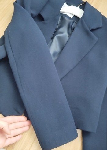 Düğmeli Kısa Kollu Mavi Kadın Blazer - Görsel 4