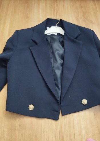 Düğmeli Kısa Kollu Mavi Kadın Blazer - Görsel 2