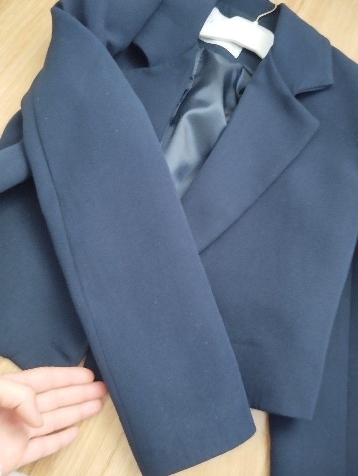 Düğmeli Kısa Kollu Mavi Kadın Blazer - Görsel 4