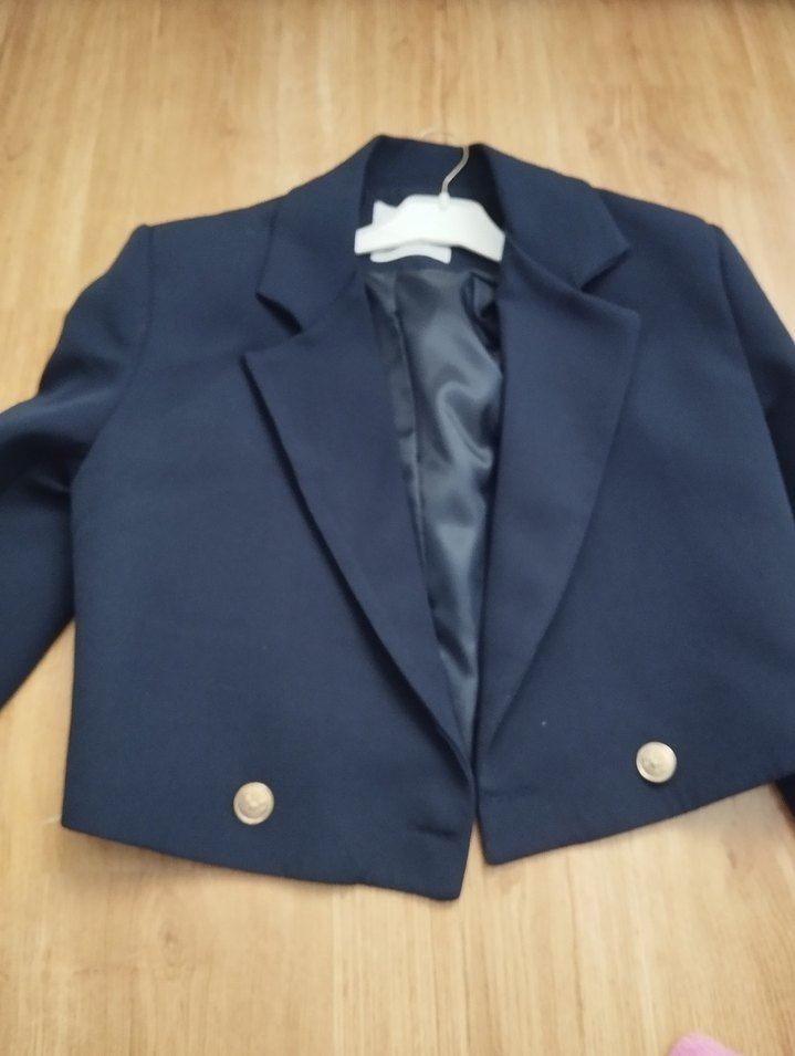 Düğmeli Kısa Kollu Mavi Kadın Blazer - Görsel 2