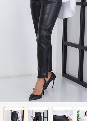 Siyah Parlak Deri Kadın Cigarette Pantolon - Görsel 2