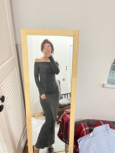 Uzun gri elbise - Görsel 2