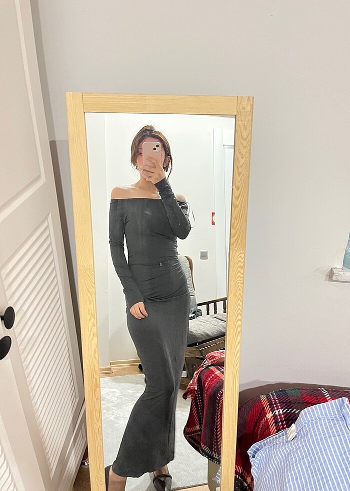 Uzun gri elbise - Görsel 2