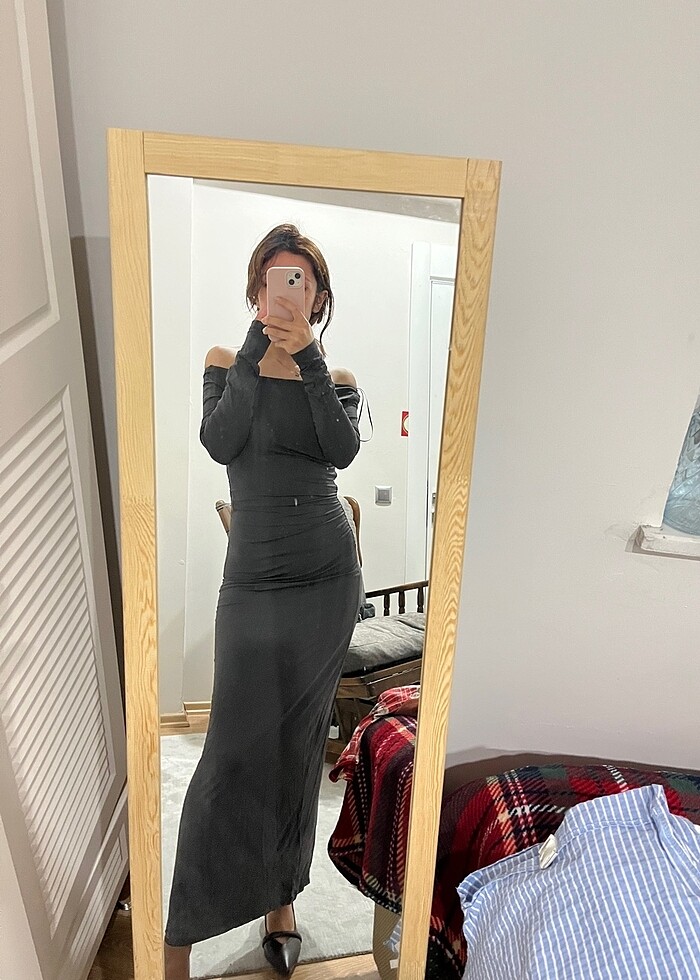 Uzun gri elbise - Görsel 3