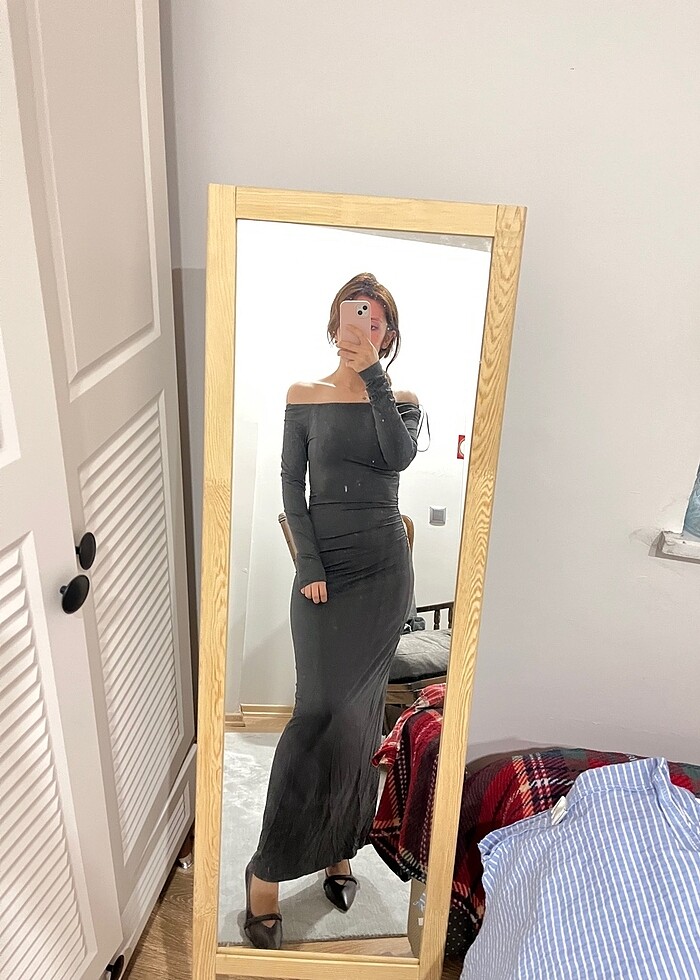 Uzun gri elbise - Görsel 4