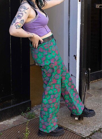 Desenli vintage pantolon