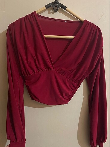 Bordo crop şık bluz
