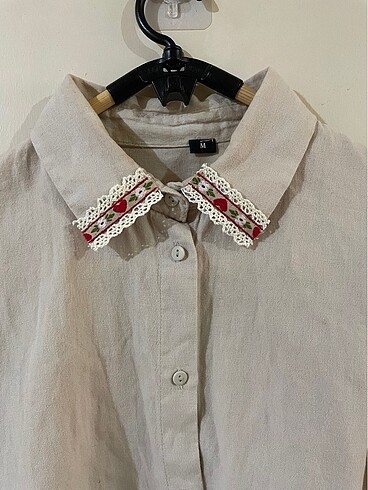 Vintage nakışlı crop oversize gömlek
