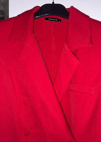 Kısa Kollu Kırmızı Kadın Ceket Elbise - Görsel 2