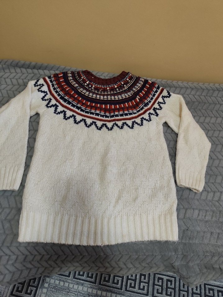 Bohem Çok Renkli Desenli Örgü Kazak - Görsel 5