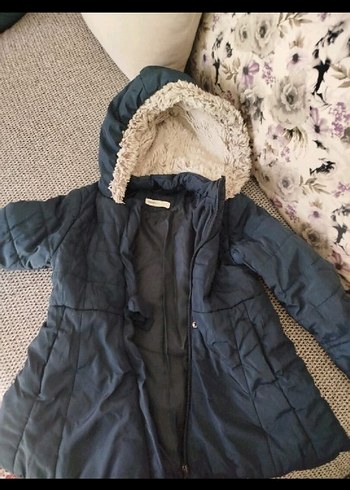 Kız Çocuk Gri Kapüşonlu Kürklü Mont - Görsel 2